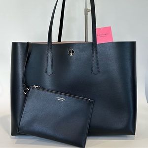 KATE SPADE Women's Large Molly Leather Tote Bag with Wristlet Pouch in Black